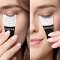A small collage showing the before and after effects of using an eyelash serum